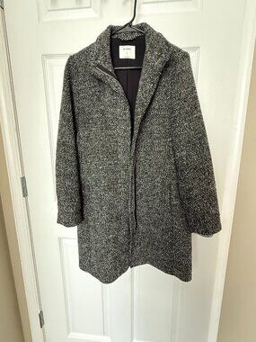 Old Navy Bouclé Tweed Cocoon Coat Funnel Neck Jacket Black Gray White Small